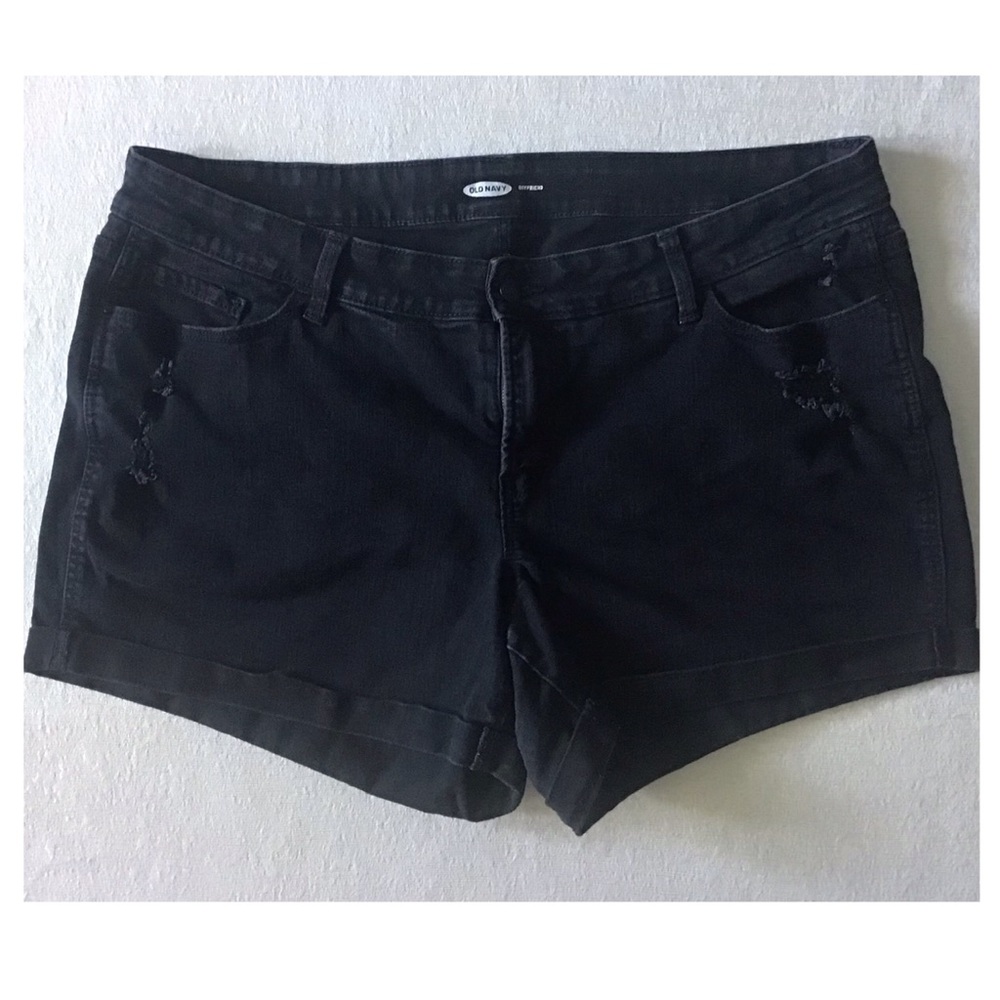 Old Navy Mid Rise Boyfriend Shorts Woman’s Size 20 Black Distressed Cuffed Hem - Picture 3 of 9